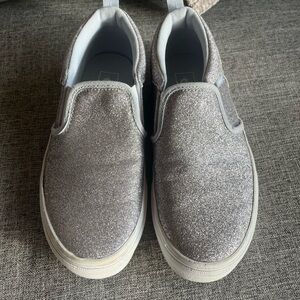 Vans classic slip on silver glitter girls shoes